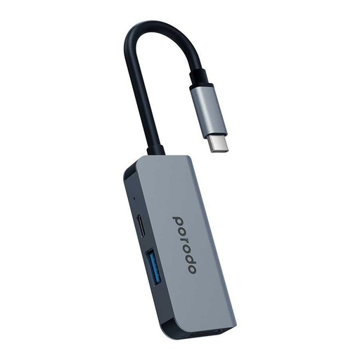 [PD-4K31C-GY] Porodo USB-C HUB, USB C to HDMI 4K Multiport Adapter, 3 in 1 Hub with USB 2.0
