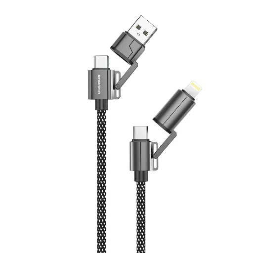 [PD-CBL0022-BK] Porodo 4 Cables in 1 Aluminum Fast Charger Wire - Black