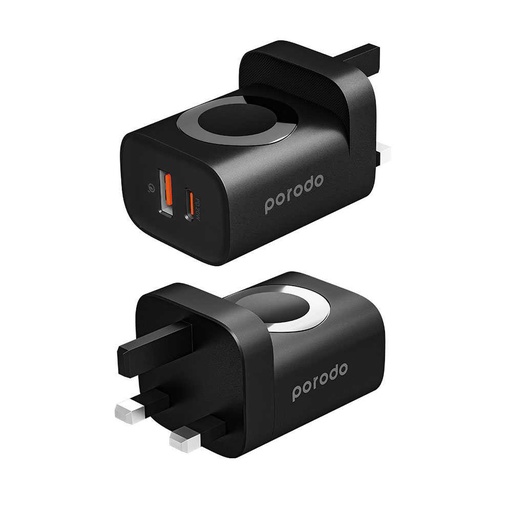 [PD-FWCH016-BK] Porodo Dual Port Multi-Device Wall Charger With Integrated Watch Charger