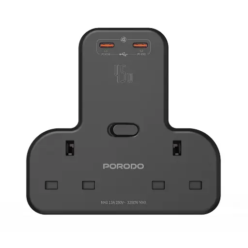 [PD-FWCH026-BK] Porodo Multi-Port Wall Socket - Black