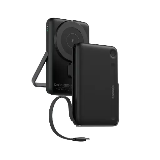 [PD-PBFCH065-BK] Porodo 10000mAh Power Bank Built-In Type-C & Stand - Black