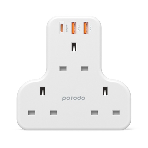 [PD-FWCH006-WH] Porodo Multiport Wall Socket 3250W With  3 AC & 2 USB-A QC3.0 & USB-C PD 20W UK Version
