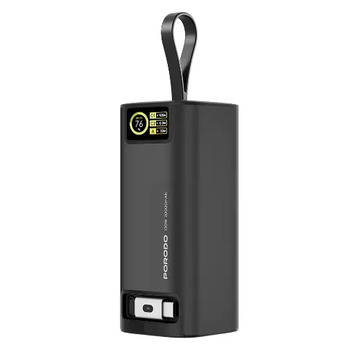 [PD-PBFCH066-BK] Porodo 20000mAh 130W Power Bank 1M Retractable Type-C Cable - Black
