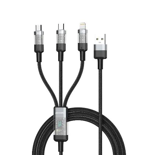 [PD-CBL0018-BK] Porodo Transparent USB-A Input Fast Charging Cable - Black 