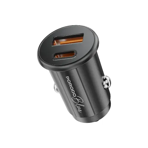 [PB-FWCH037-BK-C] Porodo Blue Dual Port 30W Car Charger with C to C Cable - Black