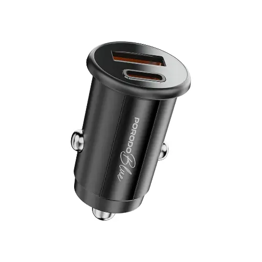 [PB-FWCH037-BK-L] Porodo Blue Dual Port 30W Car Charger with C-L Cable - Black