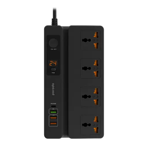[PD-FWCH007-BK] Porodo Multi-Function Socket with Phone Stand and Digital Timer