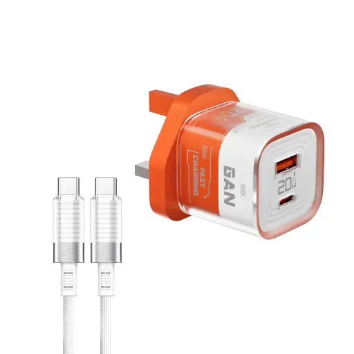 Porodo Crystal Shell GaN Wall Charger ( with USB-C/Lightning Cable) - Orange