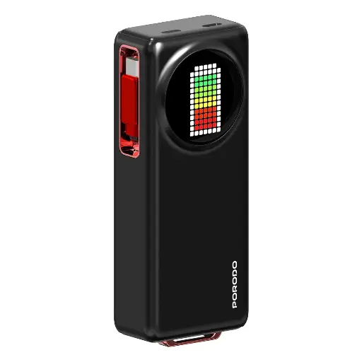 [PD-PBFCH072-BK] Porodo 10000mAh Animated Display Power Bank 68Cm Retractable Type-C - Black
