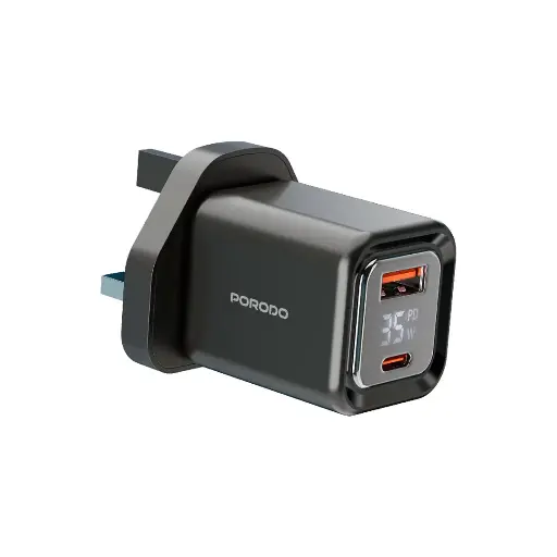 Porodo Dual-Port | Digital Display Quick Charger - Black