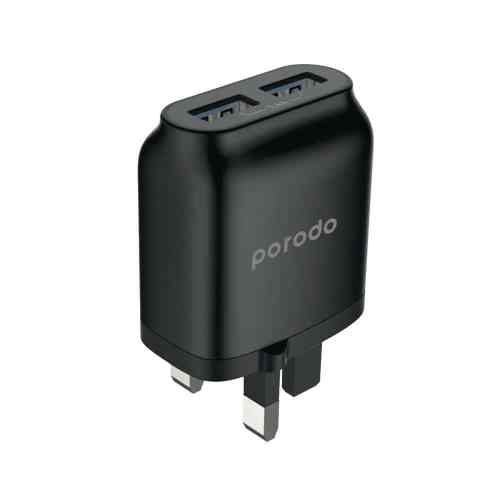 [PD-0203U-BK] Porodo Dual USB-A Wall Charger 2.4A UK Fast Charging with Over-heat Protection