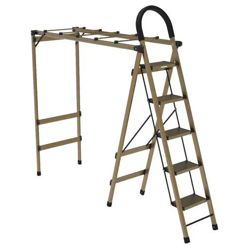 [PD-LFST141-CH] Porodo Lifestyle 5-Step Ladder & Clothes Rack - Champagne