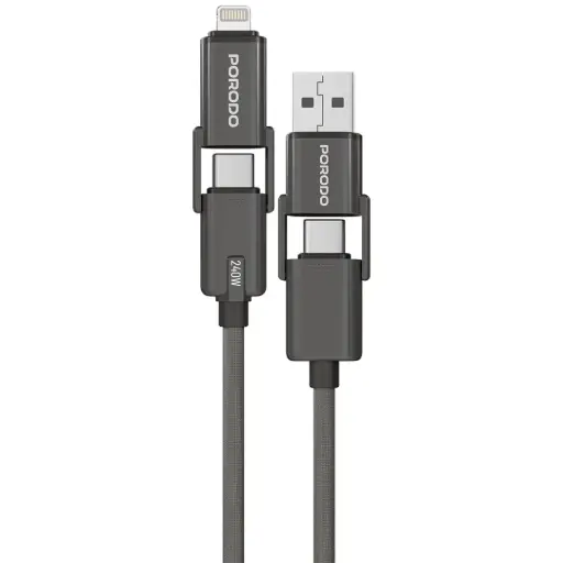 [PDCBL0034BK] Porodo 4-In-1 Braided High-Speed Charging Cable - Black