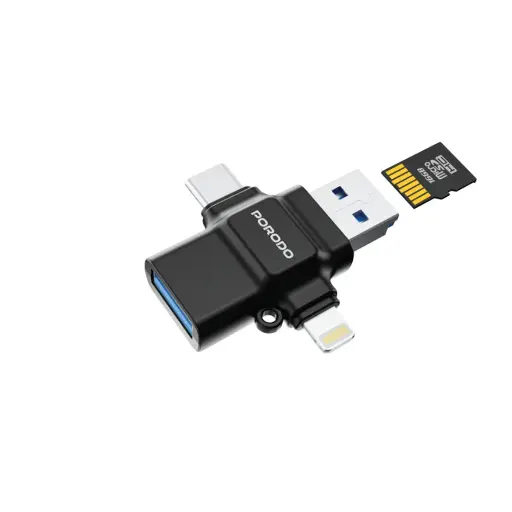 [PD-ETK09-BK] Porodo 4-in-1 OTG Adapter, TF Card Reader - Black