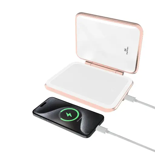 [PD-LFST161-WHRG] Porodo Lifestyle 5000mAh Power Bank Magnifying Mirror - White/Rose Gold