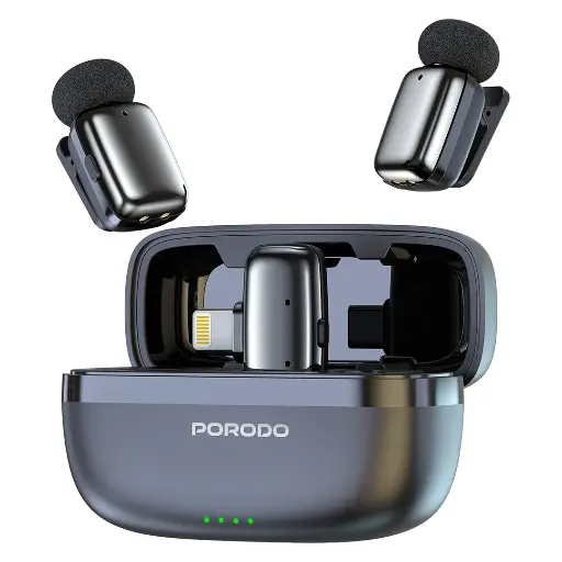 [PD-LFST189-BK] Porodo Wireless Lavalier Microphones Lightning - Black