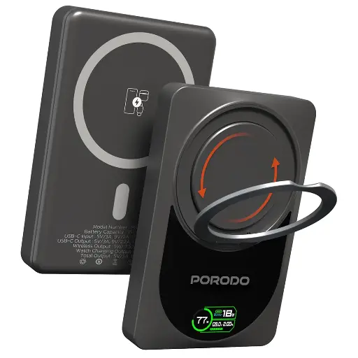 [PDPBFCH086DG] Porodo 10000mAh Qi2 Wireless Power Bank - Dark Gray