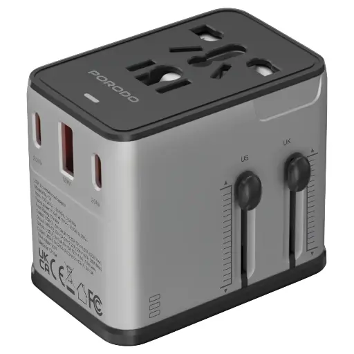 [PDFWCH088SLBK] Porodo Mega Volt Universal Travel Adapter - Silver/Black