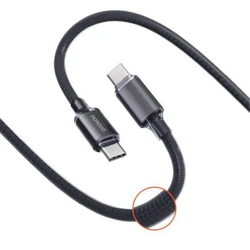 [PDCBL0038BK] Porodo USB-C to USB-C Braided Cable - Black