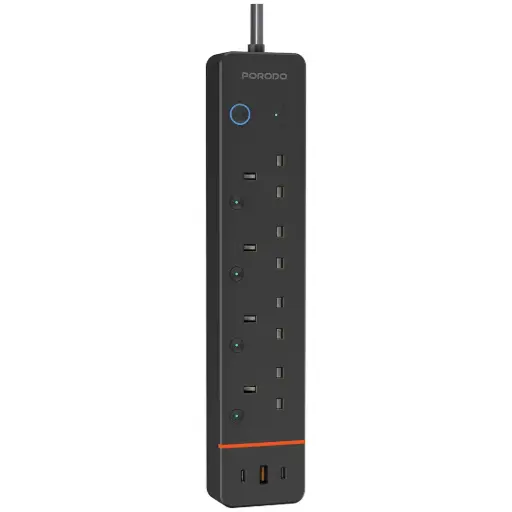 [PDPSUA1BK] Porodo Chargelink Smart Power Strip 4AC & USB-C Ports - Black