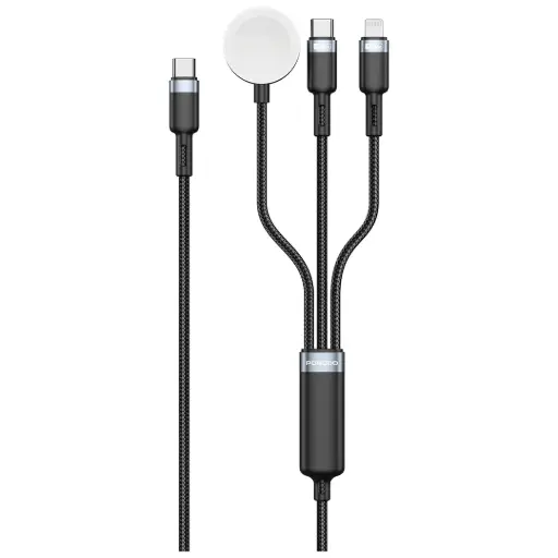 [PDCCLWC60WBK] Porodo TrioLink 3-In-1 Charging Cable Type-C, Lightning and iWatch - Black