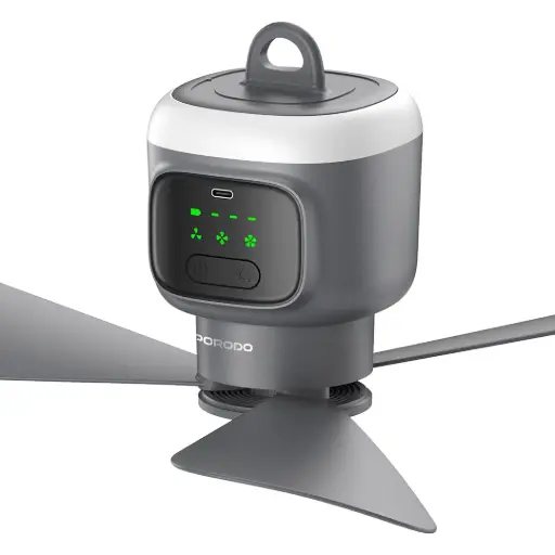 [PDRSF12KGY] Porodo Lifestyle Camping Rechargeable Ceiling Fan - Gray