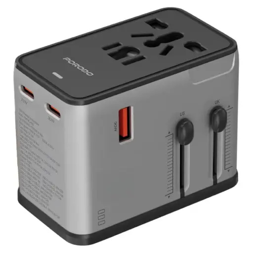 [PDFWCH089SLBK] Porodo Mega Volt Universal Travel Adapter - Silver Black