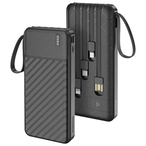[PDPBJ33BK] بنك الطاقة Porodo Piano بقدرة 10000mAh مع كابلات مدمجة - أسود