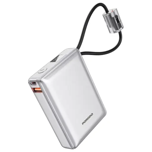 [PDNPB36SL] Porodo Petite 10000mAh Power Bank with Integrated Type-C & Lightning Cable - Silver