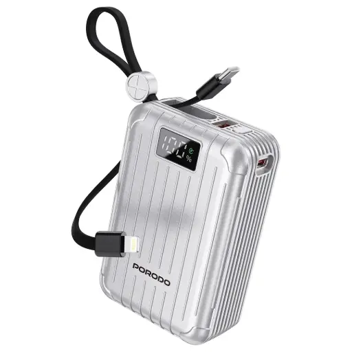 [PDNPB37SL] Porodo Petite 20000mAh Power Bank with Integrated Type-C & Lightning Cable - Silver