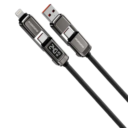 [PD240WDDGY] Porodo 4-In-1 High-Speed Charging Cable - Grey