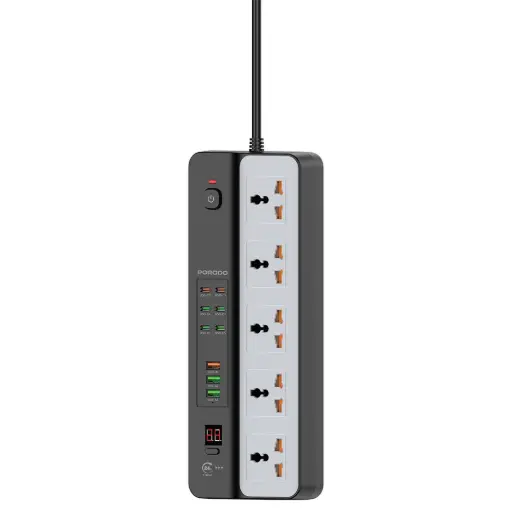 [PDFWCH098BK] Porodo 3000W | 5AC Universal Power Strip with 9 USB Ports (6C + 3A) - Black