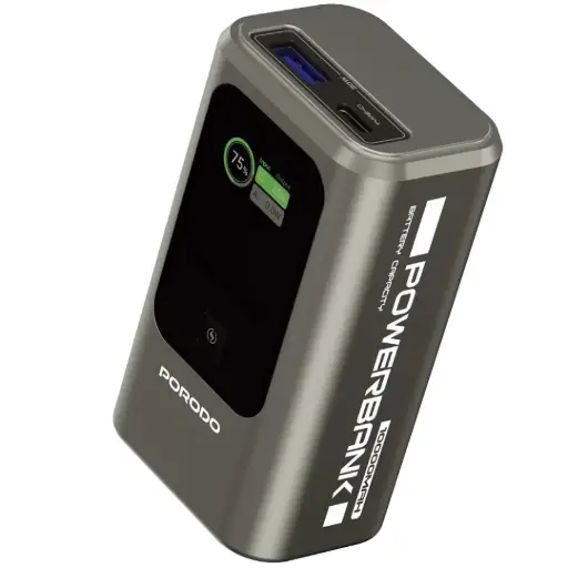 [PDPBFCH096GY] Porodo 10000mAh Mini Power Bank with Real-Time Display - Grey