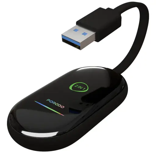 [PDCRPLYS7BK] Porodo Play-X Wireless Carplay Adapter with Wi-Fi and Bluetooth Connectivity - Black